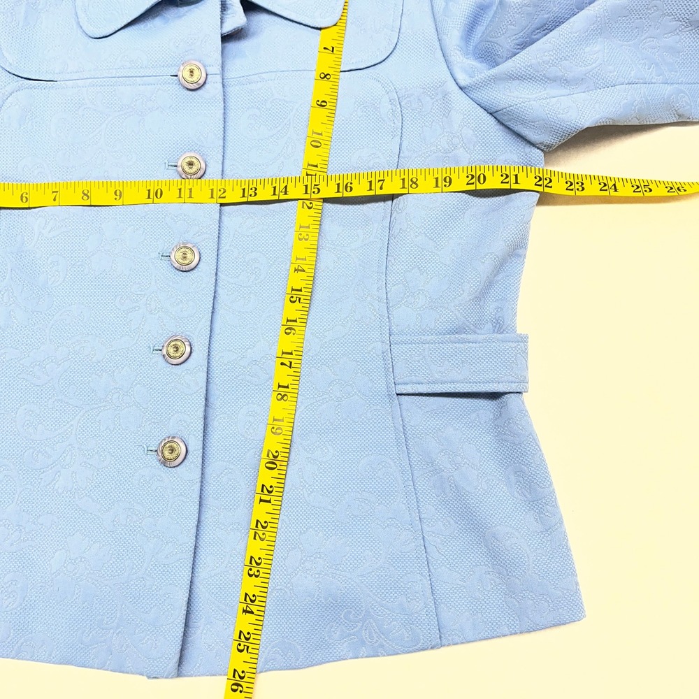 Sag Harbor Jacket Womens 16 Blue Floral Jacquard Peter Pan Collar Button Front - Picture 5 of 10